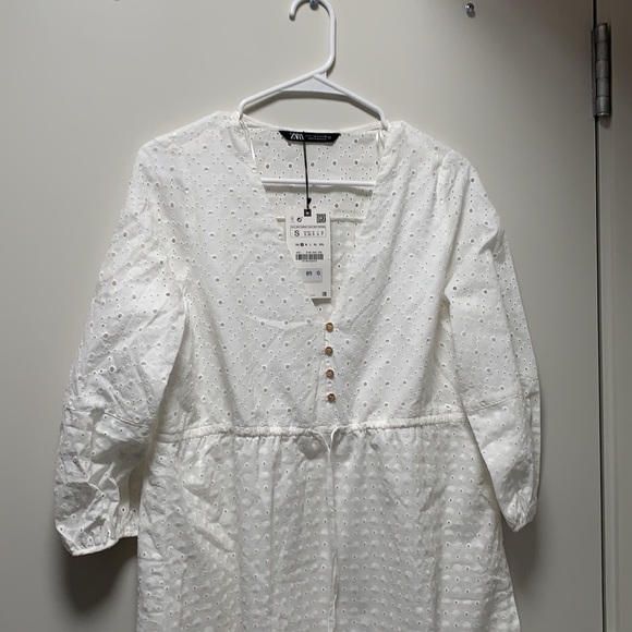 Zara openwork embroidered eyelet white dress S - Picture 9 of 16